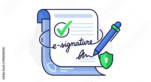 E signature concept with secure document signing and verification