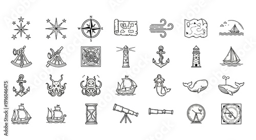 Navigation icons and travel symbols.