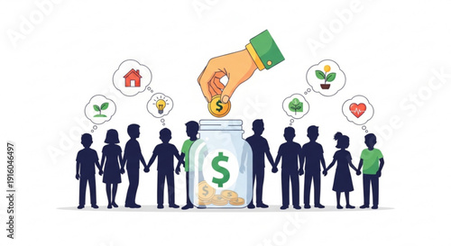 People saving money together in a jar for various goals and dreams