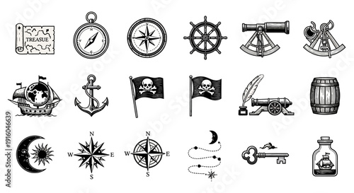 Pirate Navigation and Treasure Icons.