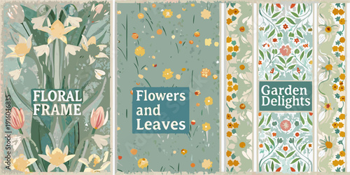 Vintage floral banners with botanical illustrations and decorative text