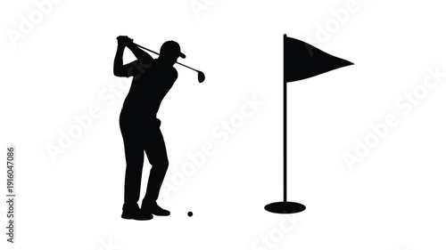 Golfer swings at the hole showcasing a striking black silhouette