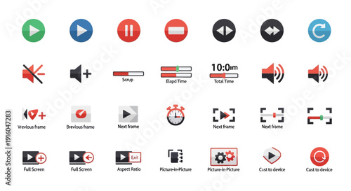 Multimedia playback control icons set.
