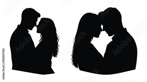 Couple embracing and sharing a tender moment a dark silhouette