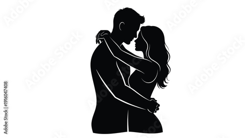 Couple embracing in a romantic pose a dark silhouette