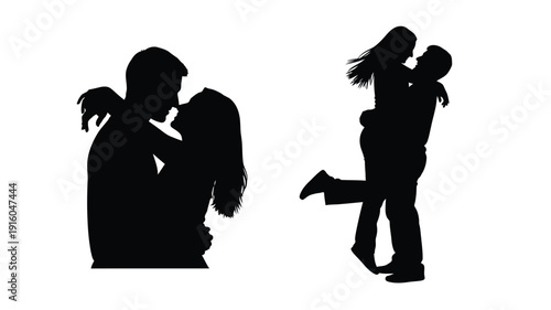 Couple embracing and dancing in a romantic black silhouette