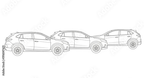 Three identical car outlines lined up side by side.