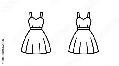 Two simple dress outlines presented as a minimalist silhouette