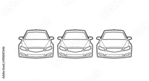 Three identical cars lined up facing forward.