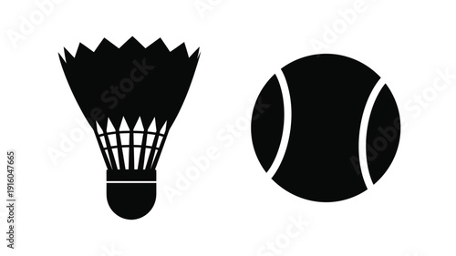 Black silhouettes of a shuttlecock and tennis ball illustration silhouette