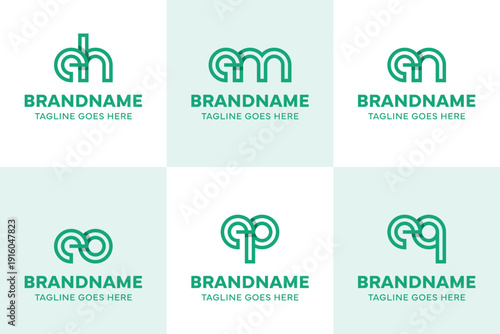 Letters eh em en eo ep eq Logo Line, for he me ne oe pe qe initials