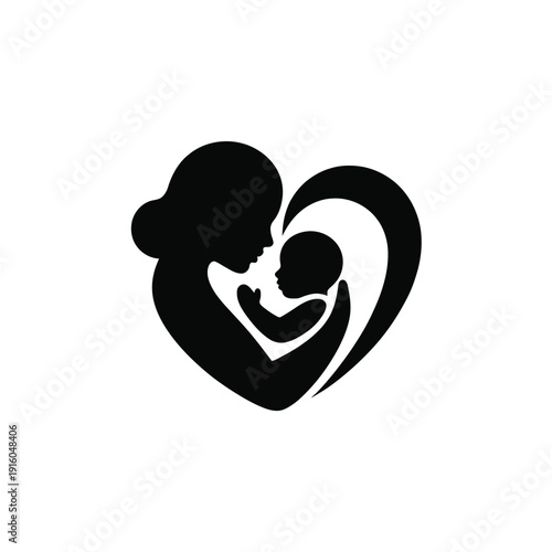 A mother lovingly holding her baby in a heart shaped silhouette