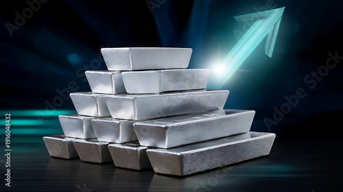 Silver Bars Stacked with Upward Arrow Symbolizing Investment Growth