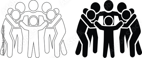 People together in a circle, unity and teamwork vector icon for community support, solidarity, and partnership.