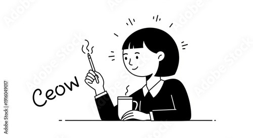 Young woman holding a lit match over a steaming mug.