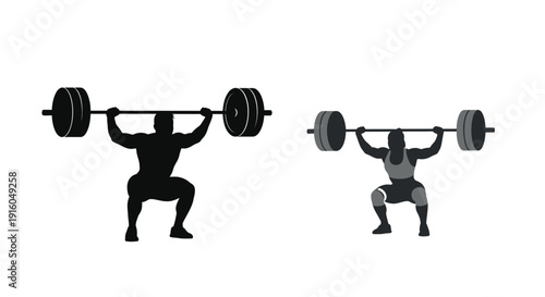 Two weightlifters in dynamic poses a striking black silhouette