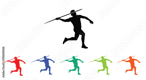 Javelin thrower in action multiple color variations a striking silhouette