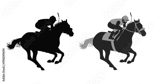 Horse racing with a rider depicted in contrasting forms silhouette