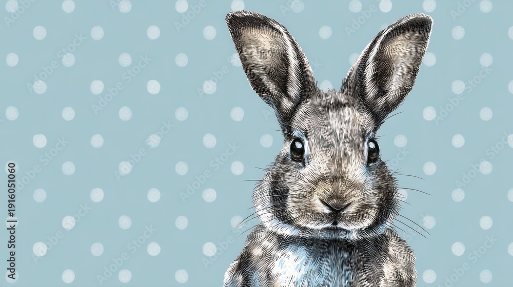 Fototapeta premium Close up of a rabbit against a polka dot pattern background