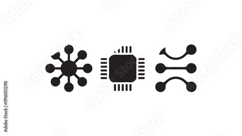 Microchip Icon Set in Simple Flat Design with Black Color on White Background for Technology Illustration