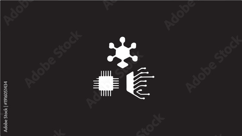 Microchip processor in minimalist design with white color on dark background for technology