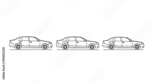 Three outline drawings of a sedan car in profile view.