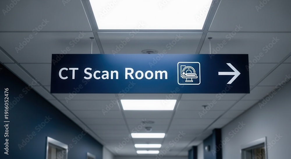 Obraz premium Directional Signage Highlighting CT Scan Room Location Within Medical Facility