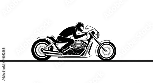 Silhouette of a person riding a motorcycle in motion.