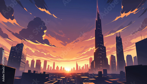 Flat color cityscape background 