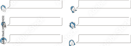 笑顔の家族の顔と吹き出しのシンプルな手書き風アイコンイラスト素材セット