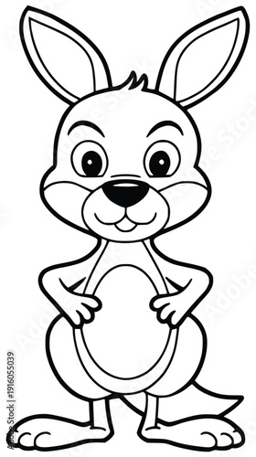 Cartoon Kangaroo: An adorable cartoon kangaroo with large ears and a friendly expression stands confidently, presenting a cute and playful image.