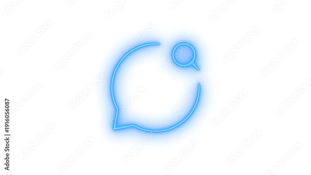 Obraz premium Glowing neon speech bubble with magnifying glass icon isolated on transparent background. Chat message search. Communication. Dialogue. UI element. Discovery.