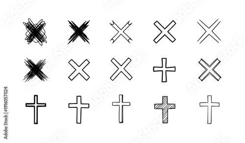 Doodle X mark icons set with hand-drawn scribble crosses vector for text and denial signs