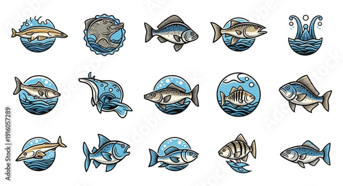 Collection of Hand Drawn Fish Illustrations in Various Poses.