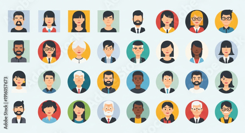 Diverse Group of People Profile Icons Representing Community.