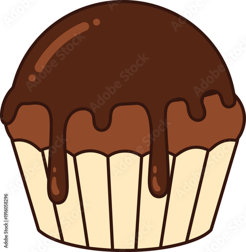 Cartoon Chocolate Cupcake with Drips on White Background dessert sweet