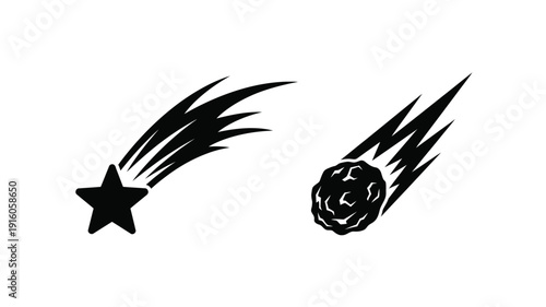 Black silhouette of a comet and star streaking across space silhouette