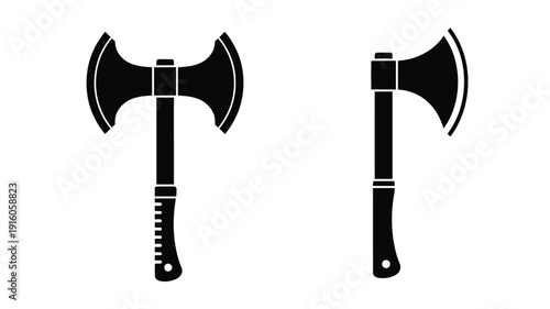 Two axes depicted in a striking black silhouette
