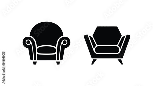 Two black armchairs depicted in a minimalist silhouette