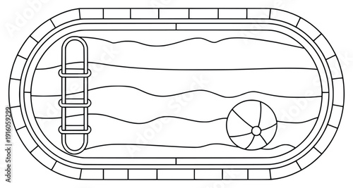 Poolside Oasis: An overhead view of a tranquil pool with inviting water and a playful ball, perfect for relaxation and fun.