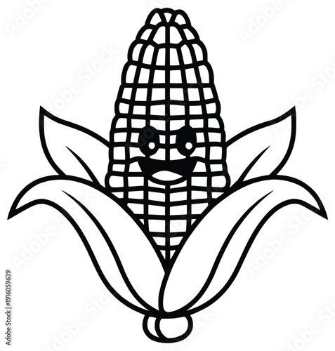 Smiling Corn Cartoon: A charming cartoon of a smiling corn character, embracing a joyful expression with its cheerful and delightful appearance.