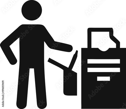 Office employee securely disposing of confidential paper documents using a professional shredder device
