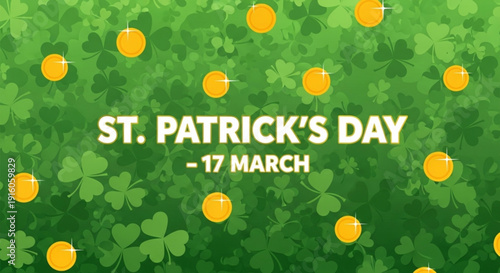 St patrick's day celebration background with shamrocks and gold coins on march 17th