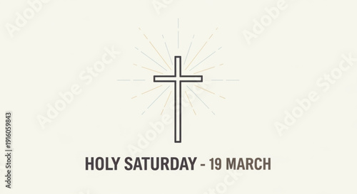 Holy saturday march 19 christian cross symbol with radiant lines on cream background