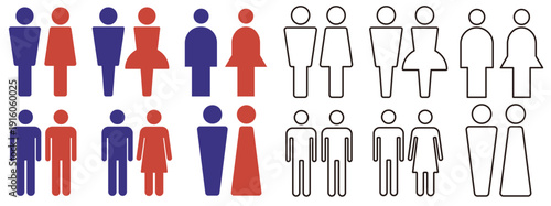 男女ピクトグラムアイコンセット カラー＆線画バリエーション