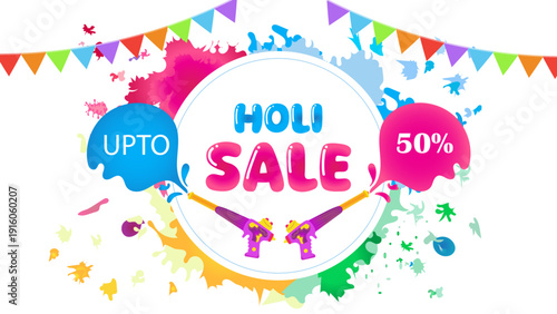 Vector illustration of Holi banner for sale and promotion for Festival of Colors celebration with message exclusive holi sale.