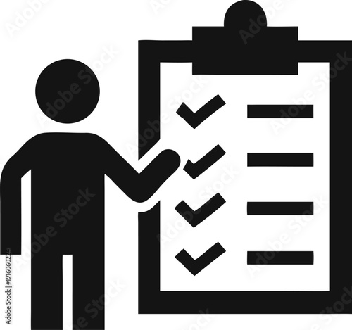 Person completing tasks on a project checklist for successful goal achievement