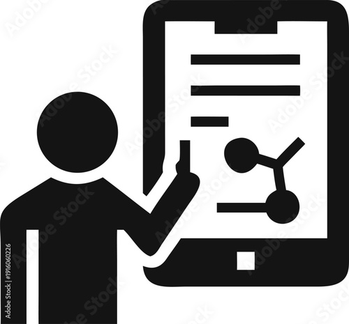 Person explaining complex scientific structures or data insights on a large digital tablet screen