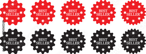 red and Black starburst best seller. red sale stickers and promotional labels. starburst circle shapes icon. Black and red best seller badge vector icon set. Bestseller stamp symbol
