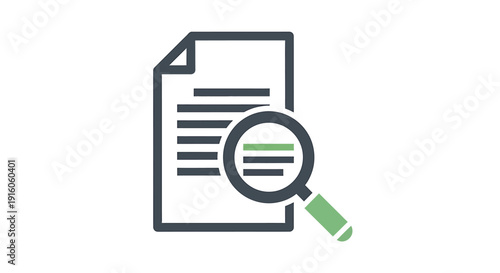 A document icon with a magnifying glass highlighting text, symbolizing search and analysis of information.